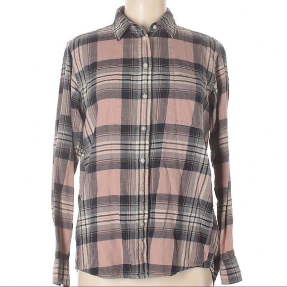 Uniqlo pink & black plaid checkered button down 100% cotton shirt - Picture 1 of 6